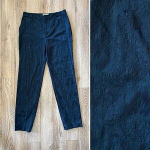 Anthropologie Jacquard Slim Fit Navy Blue Pants Size 10 Holiday Office